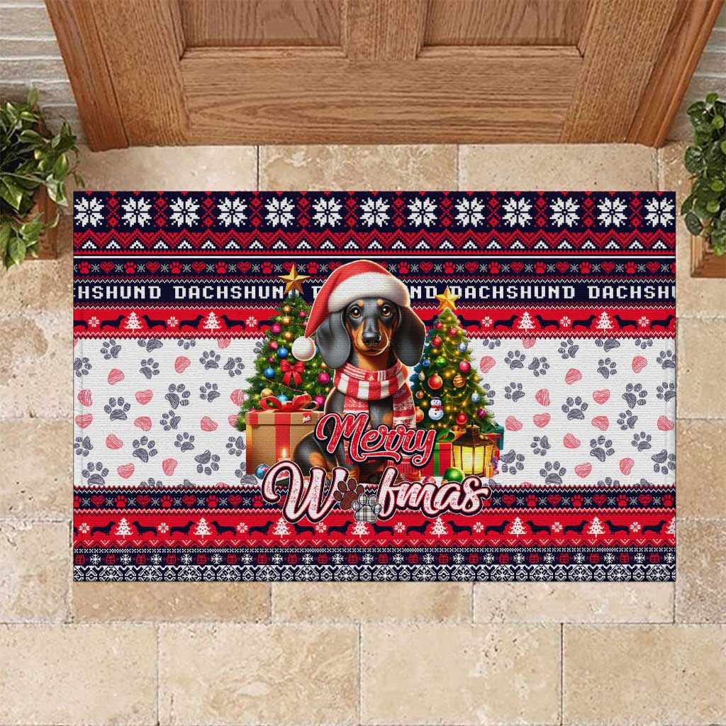 Dachshund Merry Woofmas Rubber Doormat Christmas Dog Art Style - Wonder Print Shop