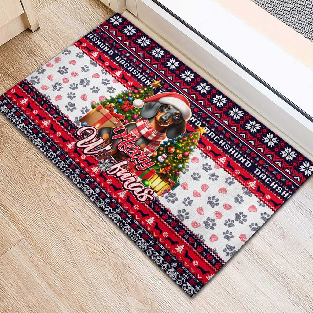 Dachshund Merry Woofmas Rubber Doormat Christmas Dog Art Style - Wonder Print Shop