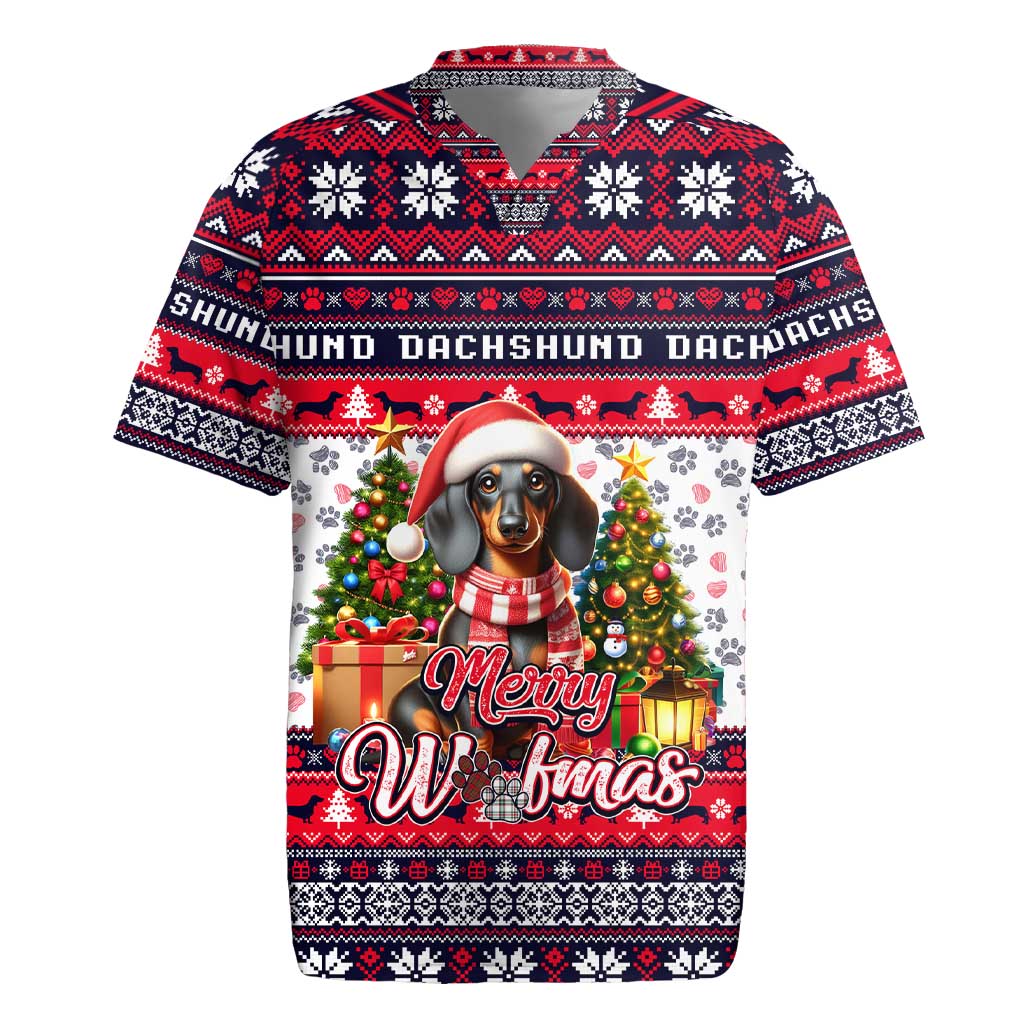 Dachshund Merry Woofmas Rugby Jersey Christmas Dog Art Style - Wonder Print Shop