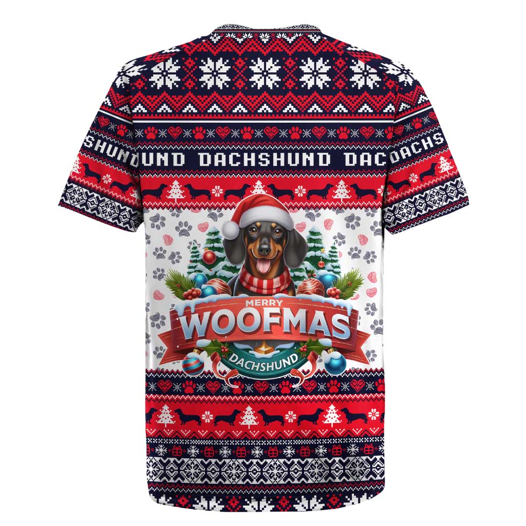 Dachshund Merry Woofmas Rugby Jersey Christmas Dog Art Style - Wonder Print Shop