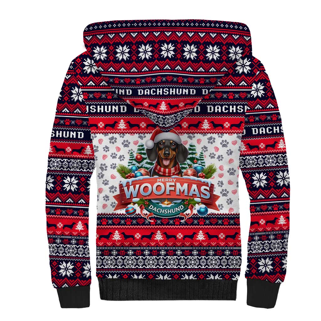 Dachshund Merry Woofmas Sherpa Hoodie Christmas Dog Art Style - Wonder Print Shop