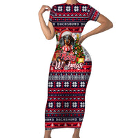 Dachshund Merry Woofmas Short Sleeve Bodycon Dress Christmas Dog Art Style - Wonder Print Shop