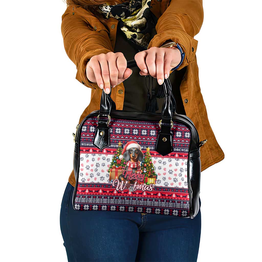 Dachshund Merry Woofmas Shoulder Handbag Christmas Dog Art Style