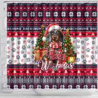 Dachshund Merry Woofmas Shower Curtain Christmas Dog Art Style