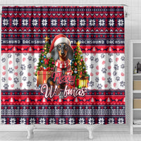 Dachshund Merry Woofmas Shower Curtain Christmas Dog Art Style