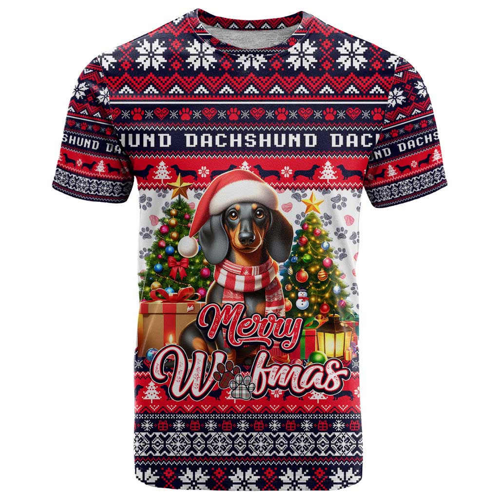 Dachshund Merry Woofmas T Shirt Christmas Dog Art Style - Wonder Print Shop