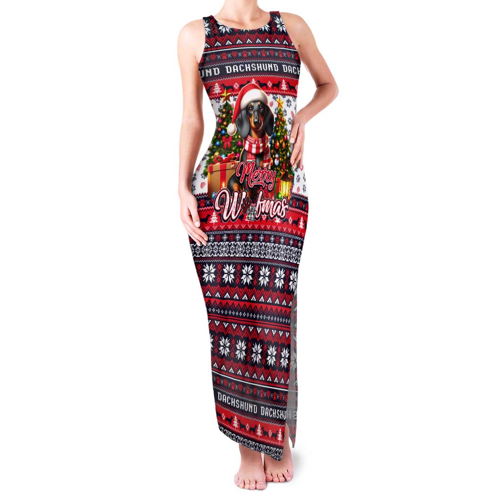 Dachshund Merry Woofmas Tank Maxi Dress Christmas Dog Art Style - Wonder Print Shop