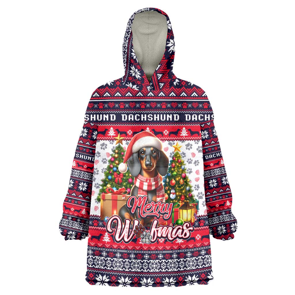 Dachshund Merry Woofmas Wearable Blanket Hoodie Christmas Dog Art Style - Wonder Print Shop