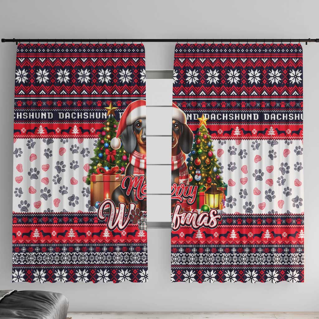 Dachshund Merry Woofmas Window Curtain Christmas Dog Art Style - Wonder Print Shop