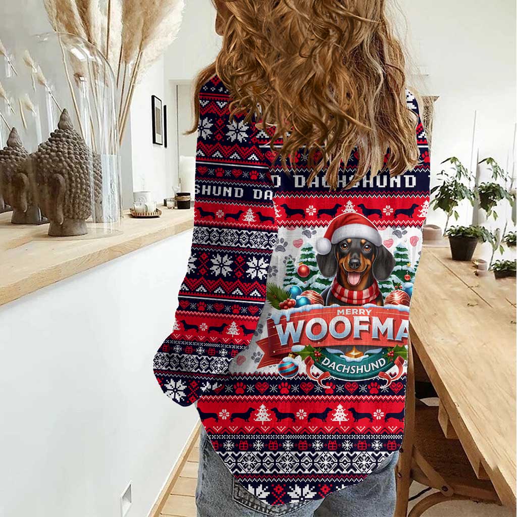 Dachshund Merry Woofmas Women Casual Shirt Christmas Dog Art Style - Wonder Print Shop