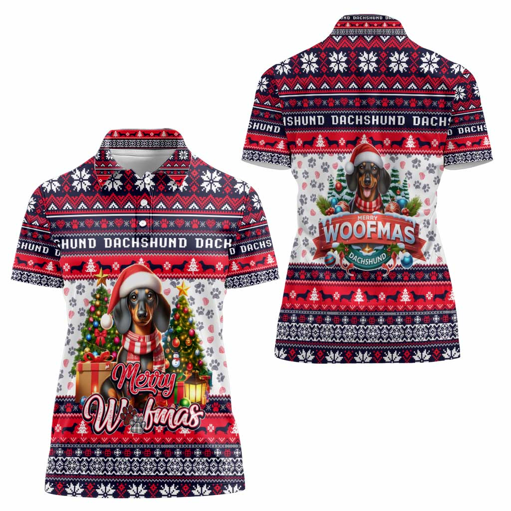 Dachshund Merry Woofmas Women Polo Shirt Christmas Dog Art Style - Wonder Print Shop