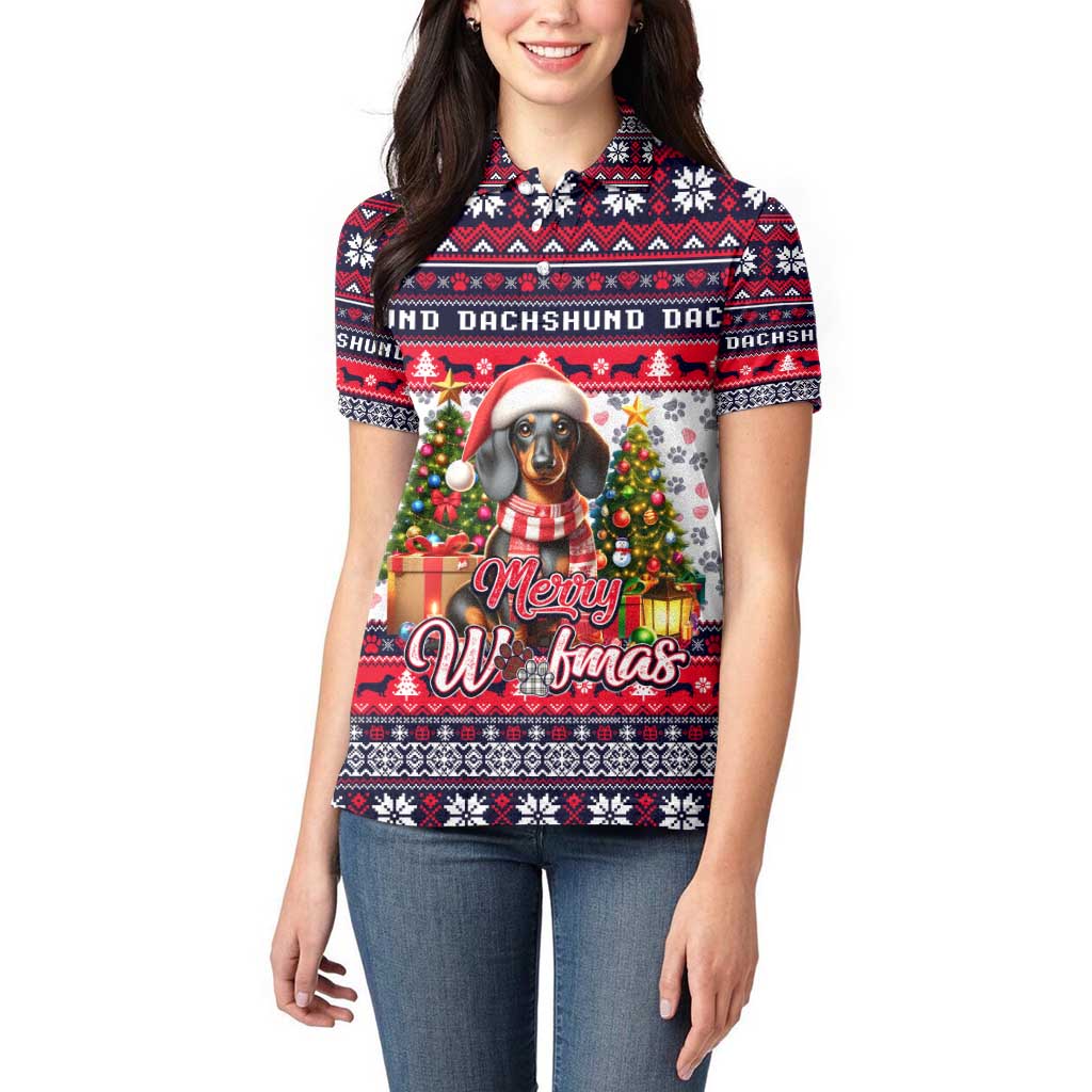 Dachshund Merry Woofmas Women Polo Shirt Christmas Dog Art Style - Wonder Print Shop