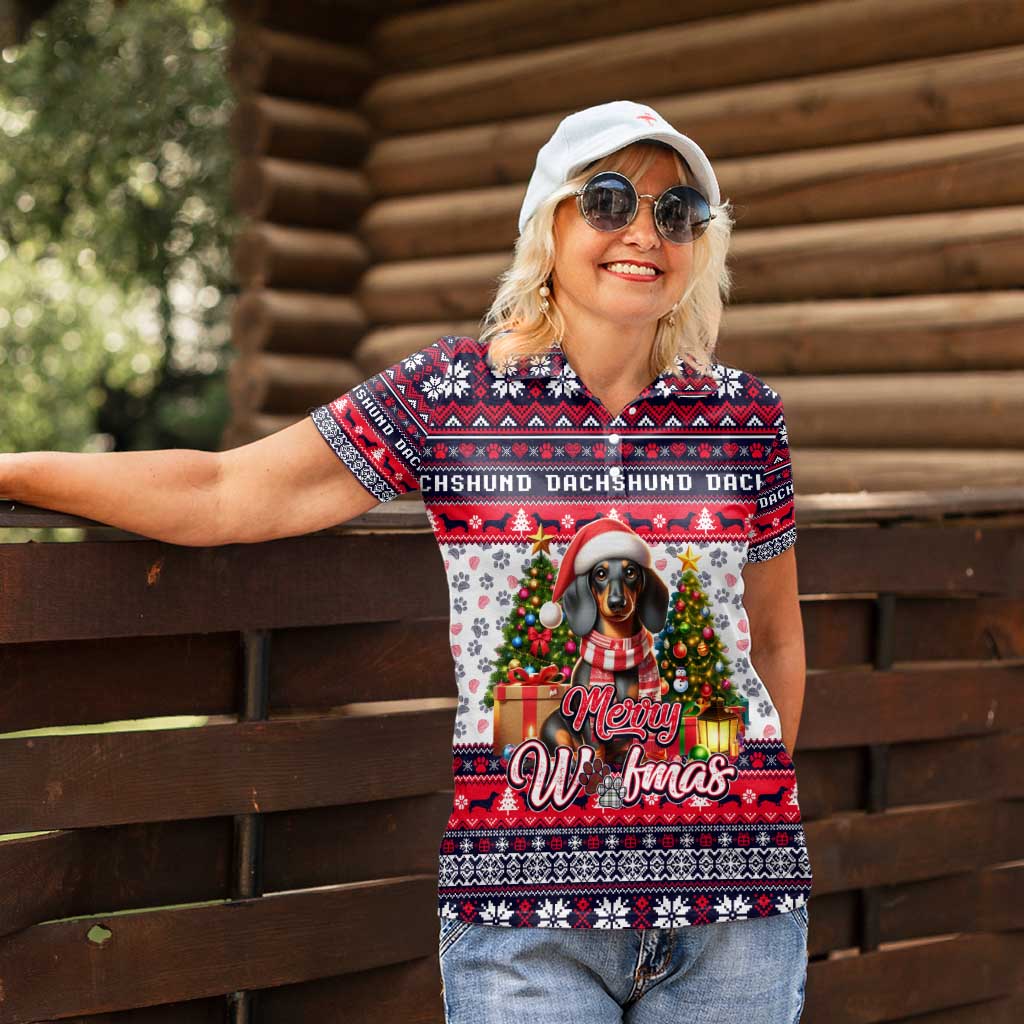Dachshund Merry Woofmas Women Polo Shirt Christmas Dog Art Style - Wonder Print Shop
