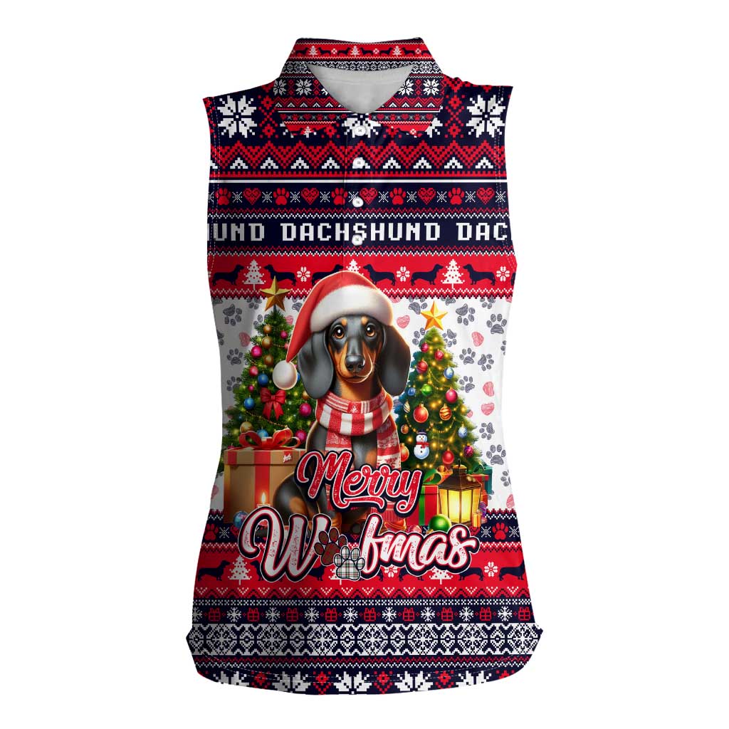 Dachshund Merry Woofmas Women Sleeveless Polo Shirt Christmas Dog Art Style - Wonder Print Shop