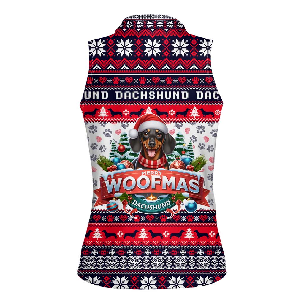 Dachshund Merry Woofmas Women Sleeveless Polo Shirt Christmas Dog Art Style - Wonder Print Shop