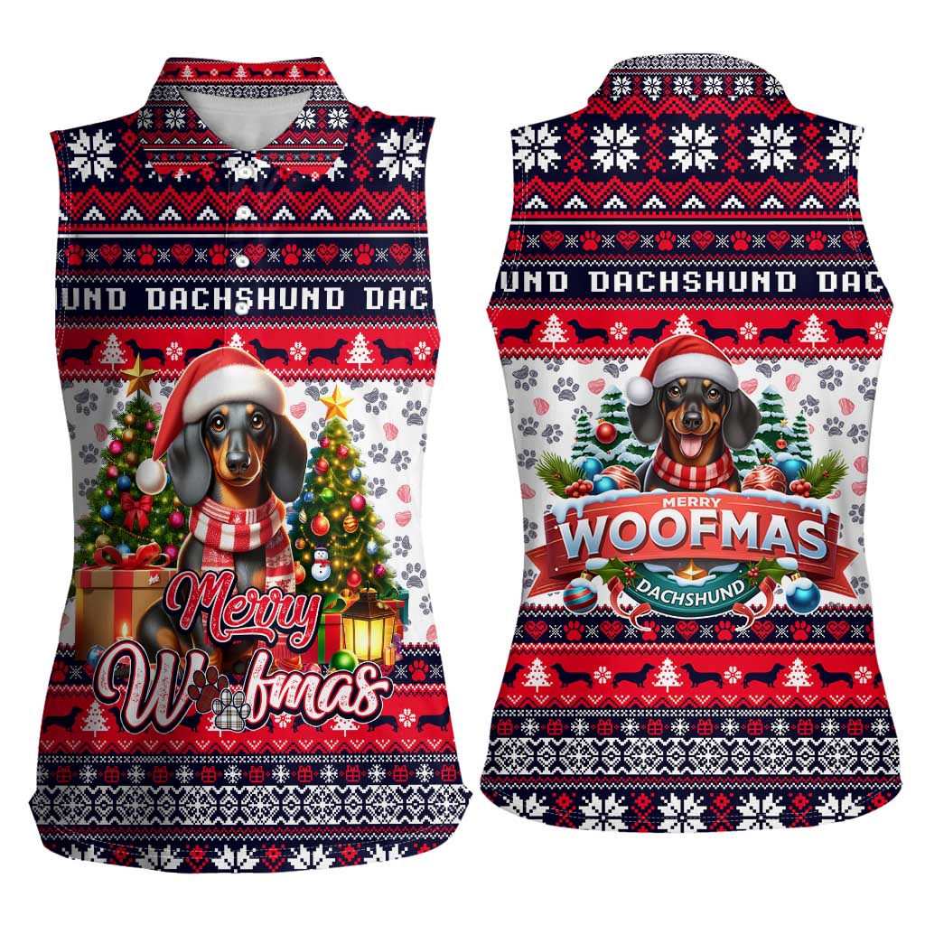 Dachshund Merry Woofmas Women Sleeveless Polo Shirt Christmas Dog Art Style - Wonder Print Shop