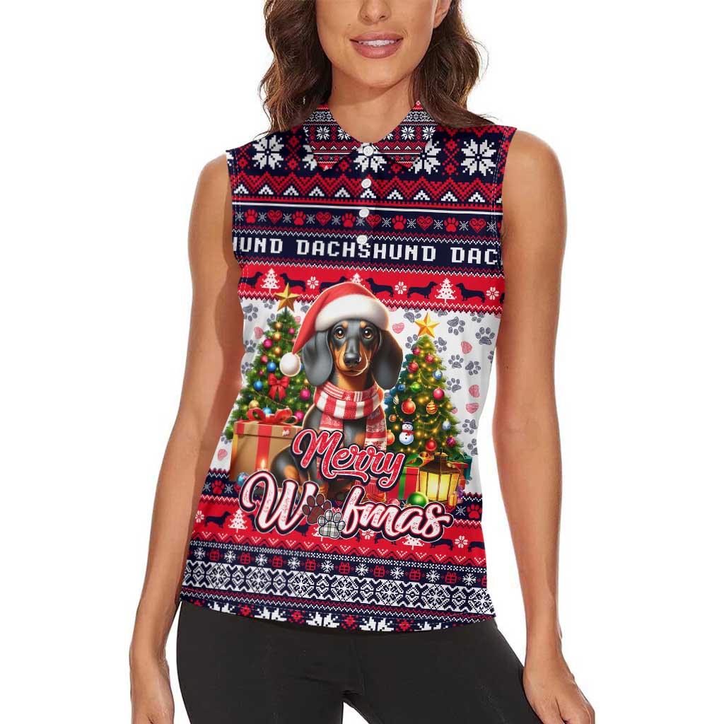 Dachshund Merry Woofmas Women Sleeveless Polo Shirt Christmas Dog Art Style - Wonder Print Shop