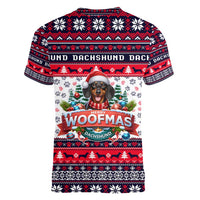 Dachshund Merry Woofmas Women V-Neck T-Shirt Christmas Dog Art Style - Wonder Print Shop