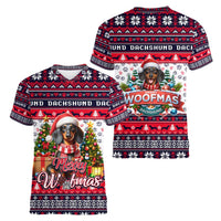 Dachshund Merry Woofmas Women V-Neck T-Shirt Christmas Dog Art Style - Wonder Print Shop