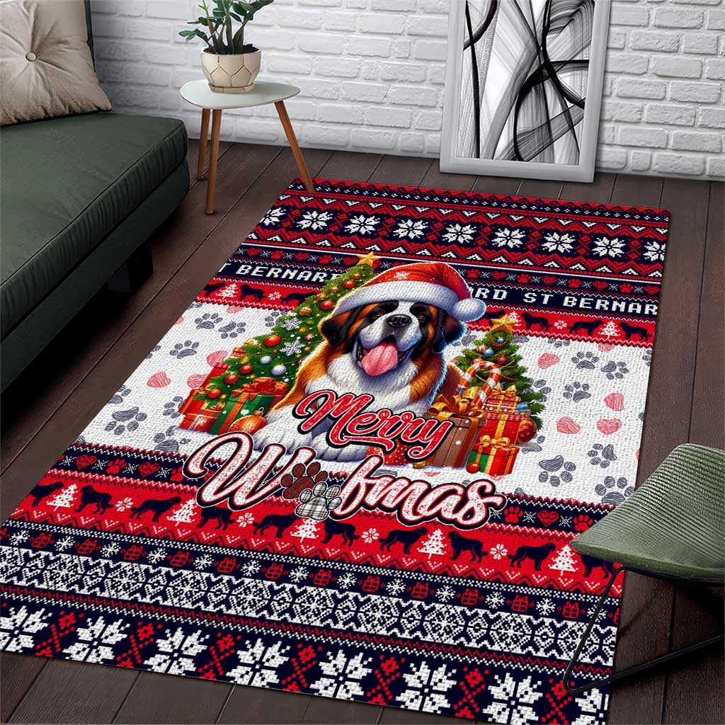 Saint Bernard Merry Woofmas Area Rug Christmas Dog Art Style - Wonder Print Shop