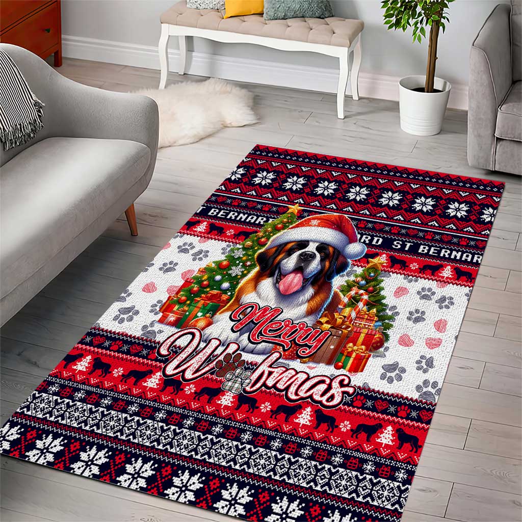 Saint Bernard Merry Woofmas Area Rug Christmas Dog Art Style - Wonder Print Shop