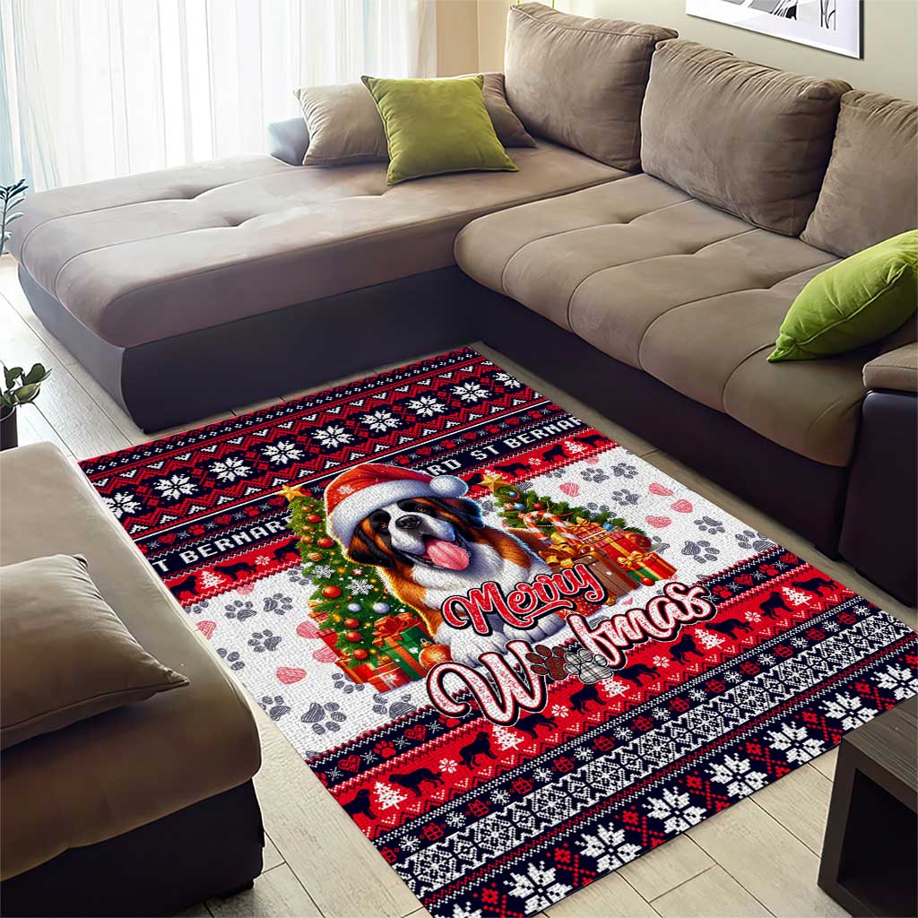 Saint Bernard Merry Woofmas Area Rug Christmas Dog Art Style - Wonder Print Shop