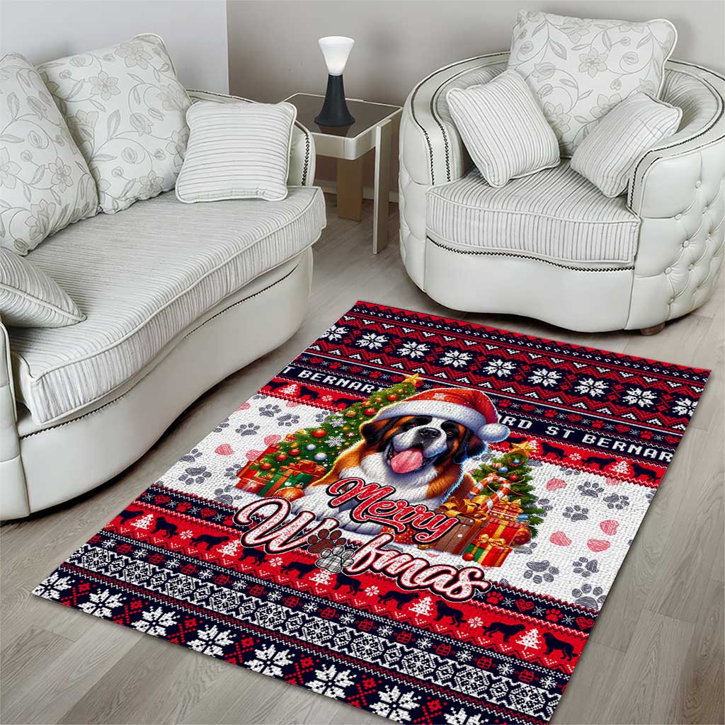 Saint Bernard Merry Woofmas Area Rug Christmas Dog Art Style - Wonder Print Shop