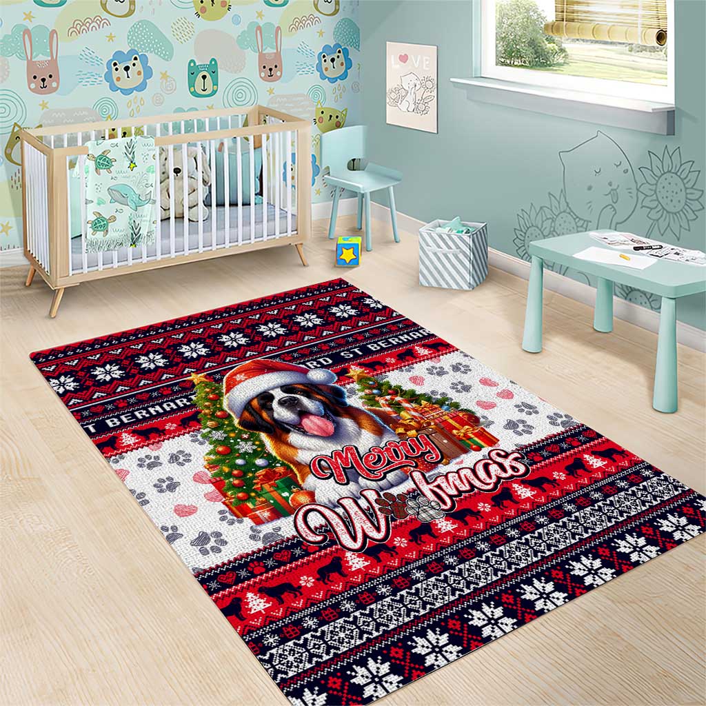 Saint Bernard Merry Woofmas Area Rug Christmas Dog Art Style - Wonder Print Shop