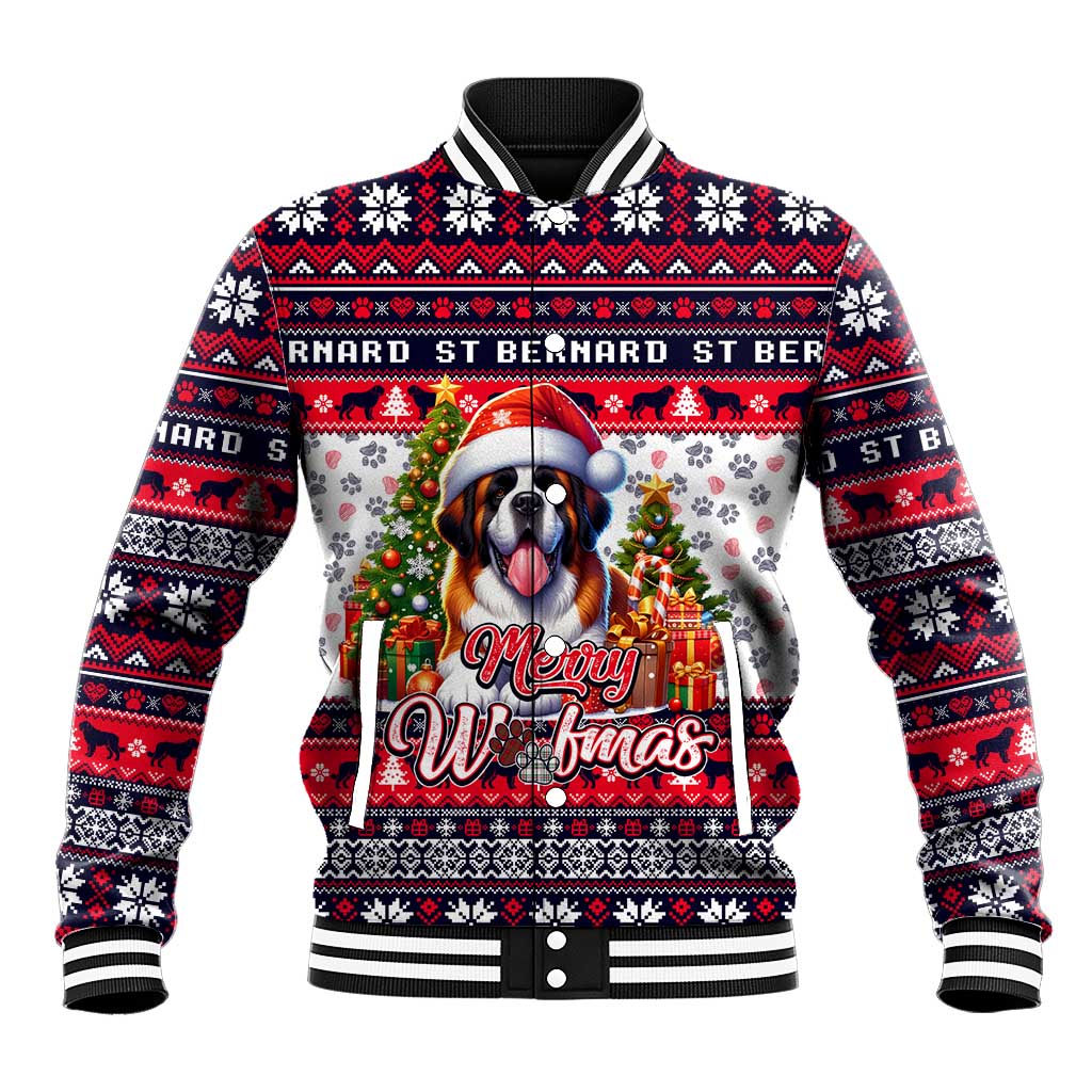 Saint Bernard Merry Woofmas Baseball Jacket Christmas Dog Art Style - Wonder Print Shop