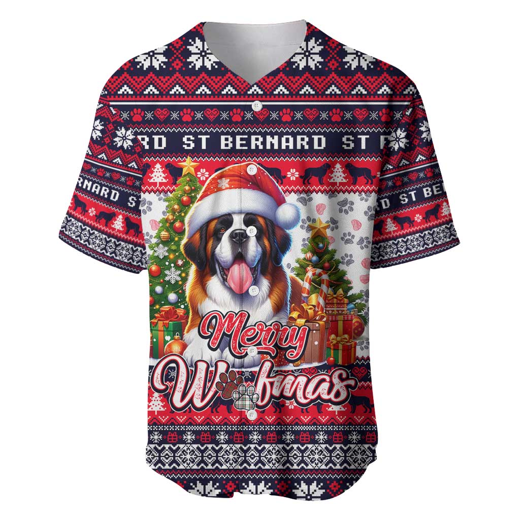 Saint Bernard Merry Woofmas Baseball Jersey Christmas Dog Art Style - Wonder Print Shop