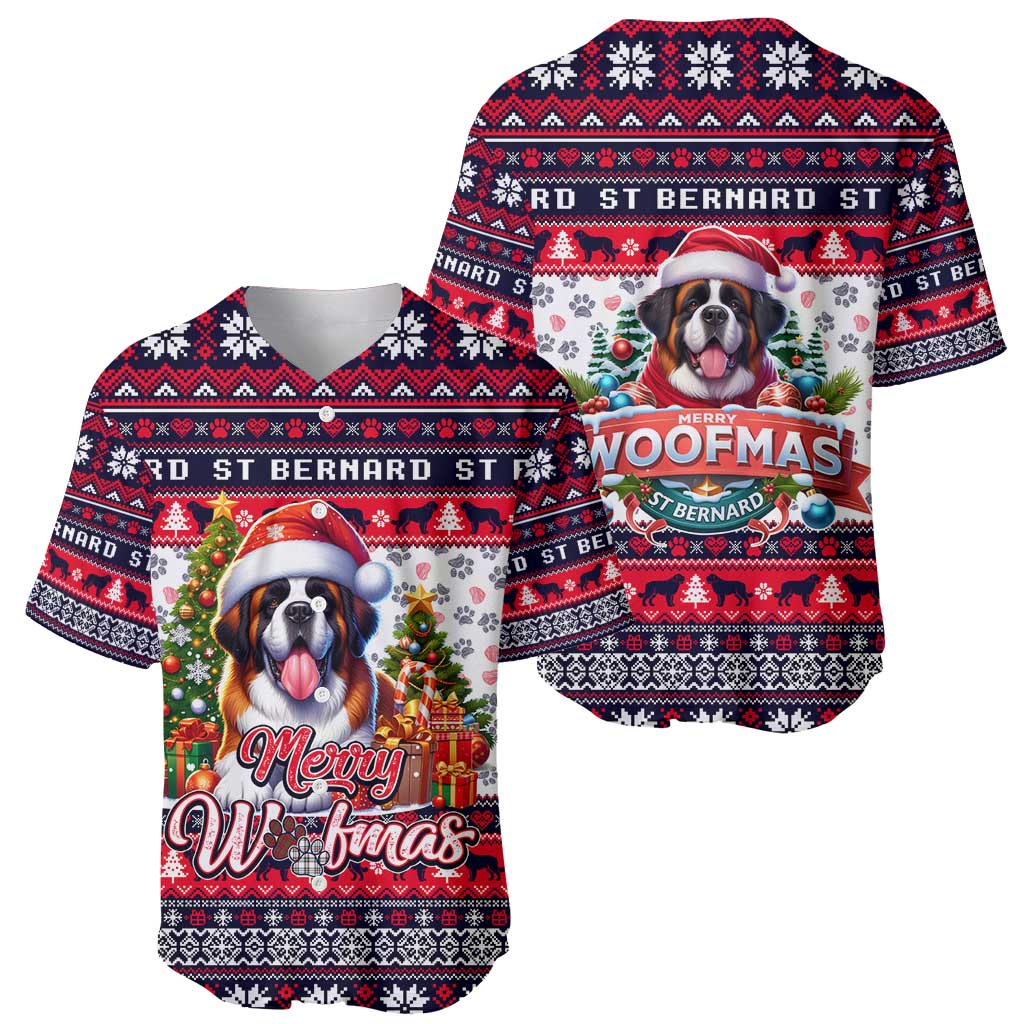 Saint Bernard Merry Woofmas Baseball Jersey Christmas Dog Art Style - Wonder Print Shop