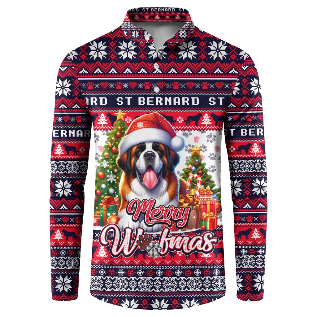 Saint Bernard Merry Woofmas Button Sweatshirt Christmas Dog Art Style - Wonder Print Shop