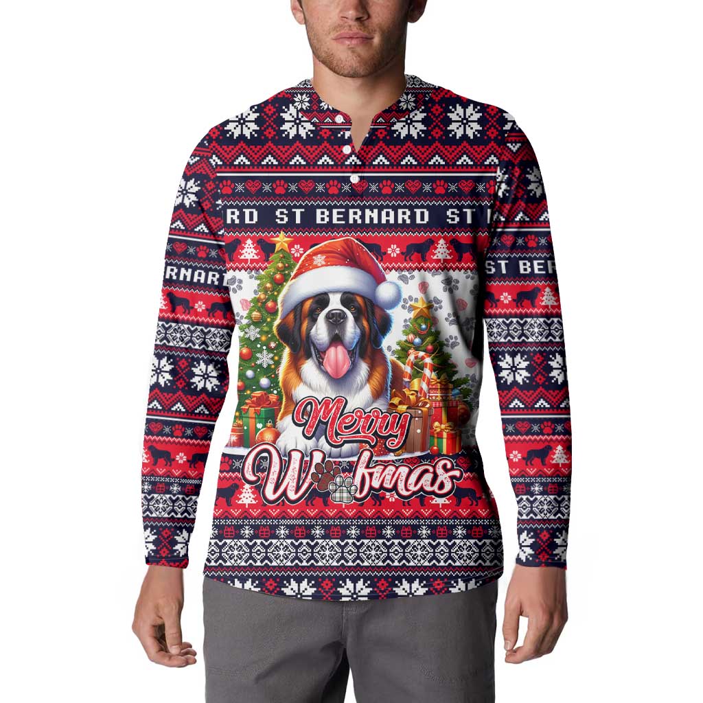 Saint Bernard Merry Woofmas Button Sweatshirt Christmas Dog Art Style - Wonder Print Shop