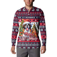 Saint Bernard Merry Woofmas Button Sweatshirt Christmas Dog Art Style - Wonder Print Shop