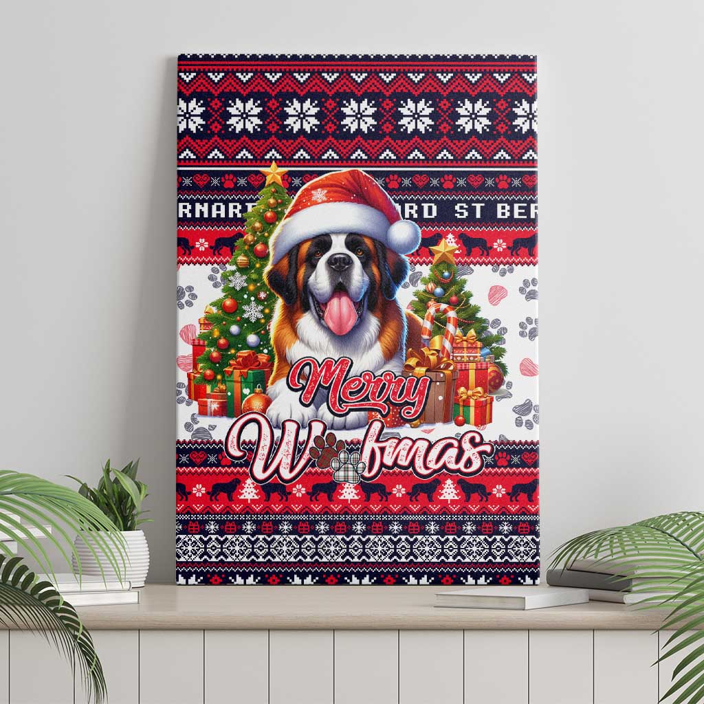 Saint Bernard Merry Woofmas Canvas Wall Art Christmas Dog Art Style - Wonder Print Shop
