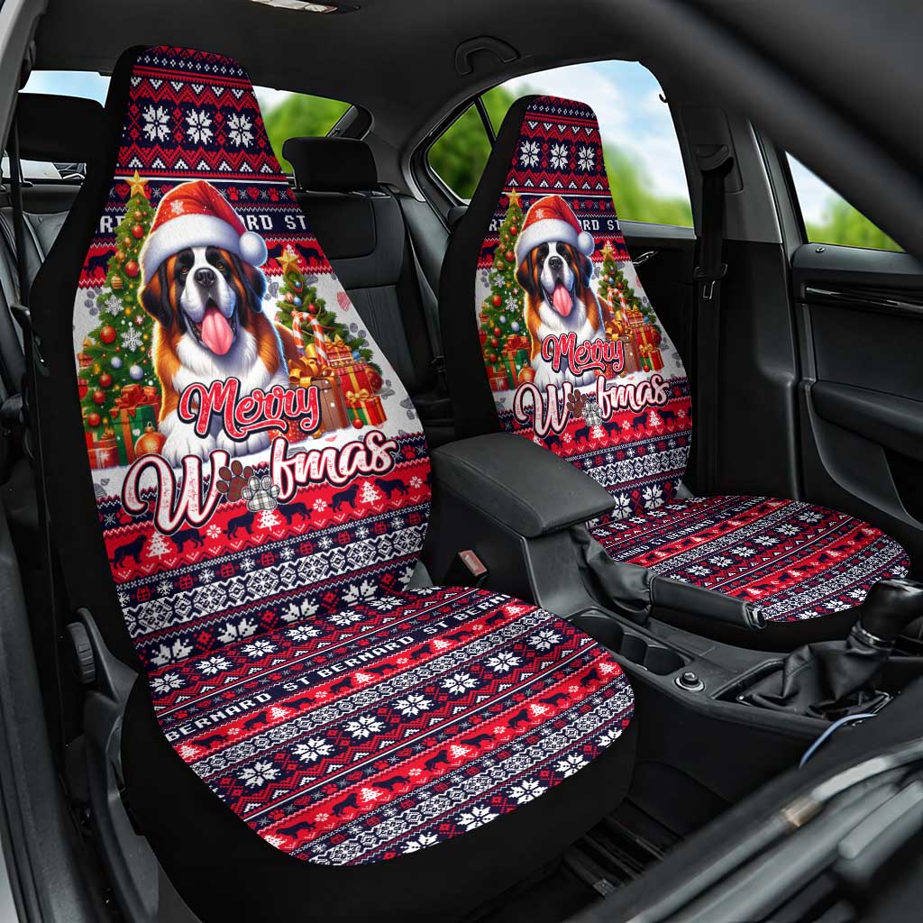 Saint Bernard Merry Woofmas Car Seat Cover Christmas Dog Art Style - Wonder Print Shop