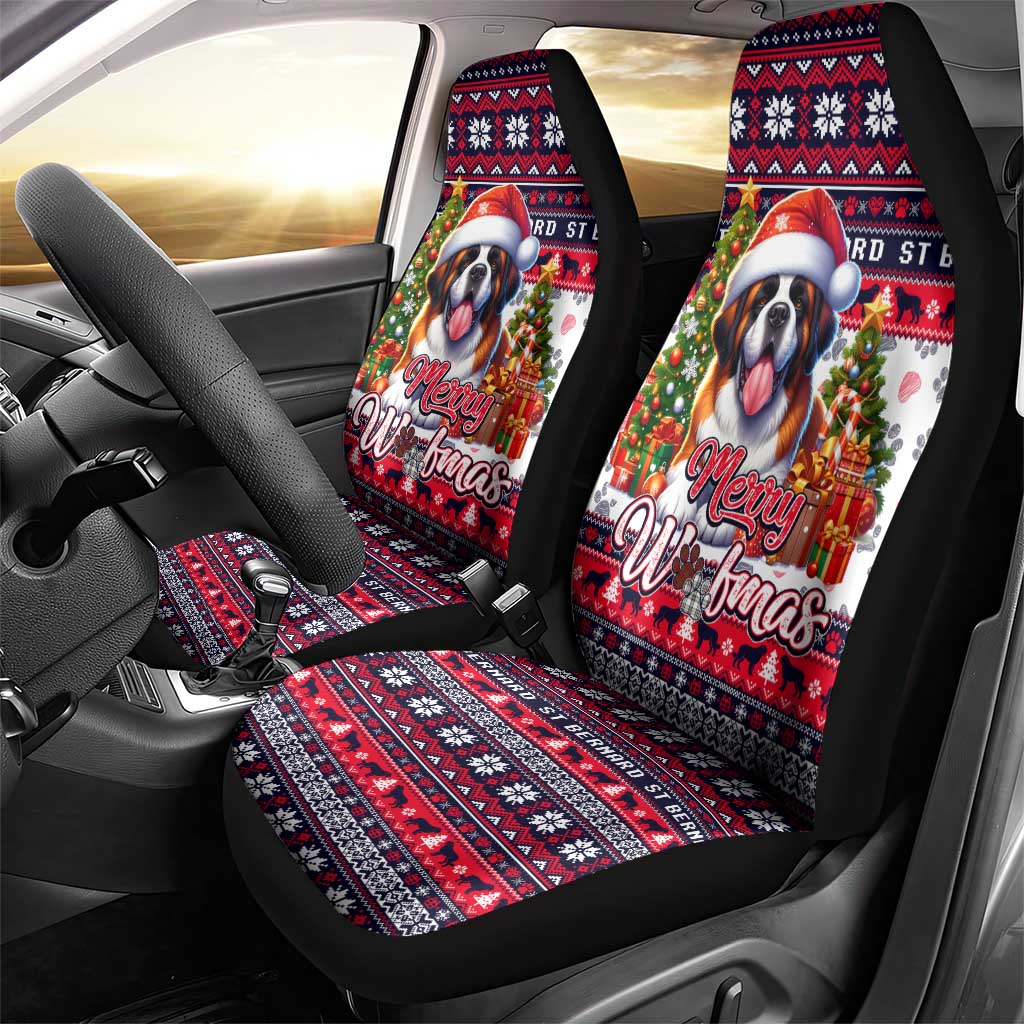 Saint Bernard Merry Woofmas Car Seat Cover Christmas Dog Art Style - Wonder Print Shop