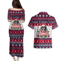 Saint Bernard Merry Woofmas Couples Matching Puletasi and Hawaiian Shirt Christmas Dog Art Style - Wonder Print Shop