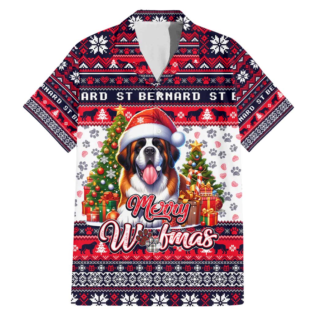 Saint Bernard Merry Woofmas Family Matching Mermaid Dress and Hawaiian Shirt Christmas Dog Art Style - Wonder Print Shop