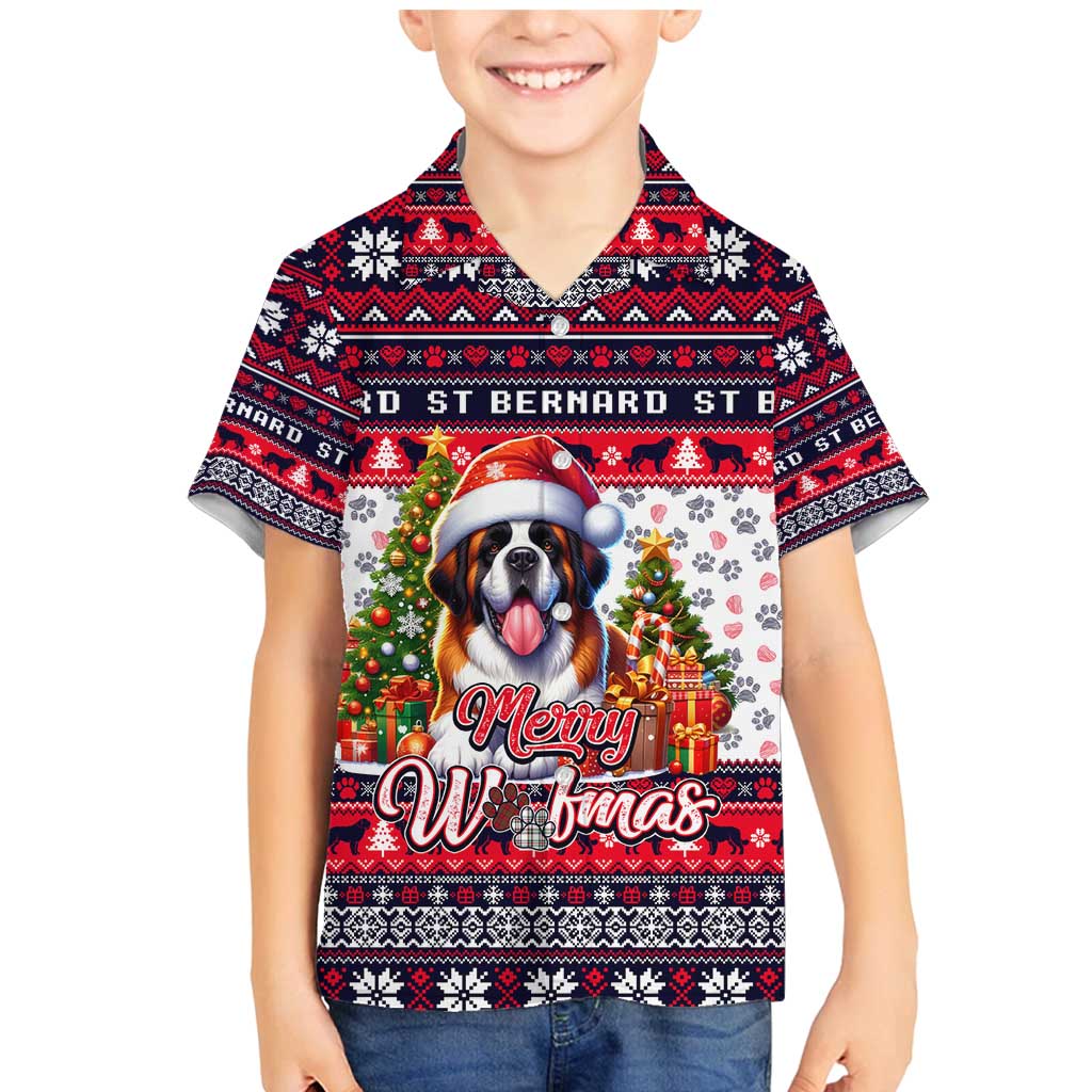 Saint Bernard Merry Woofmas Family Matching Mermaid Dress and Hawaiian Shirt Christmas Dog Art Style - Wonder Print Shop