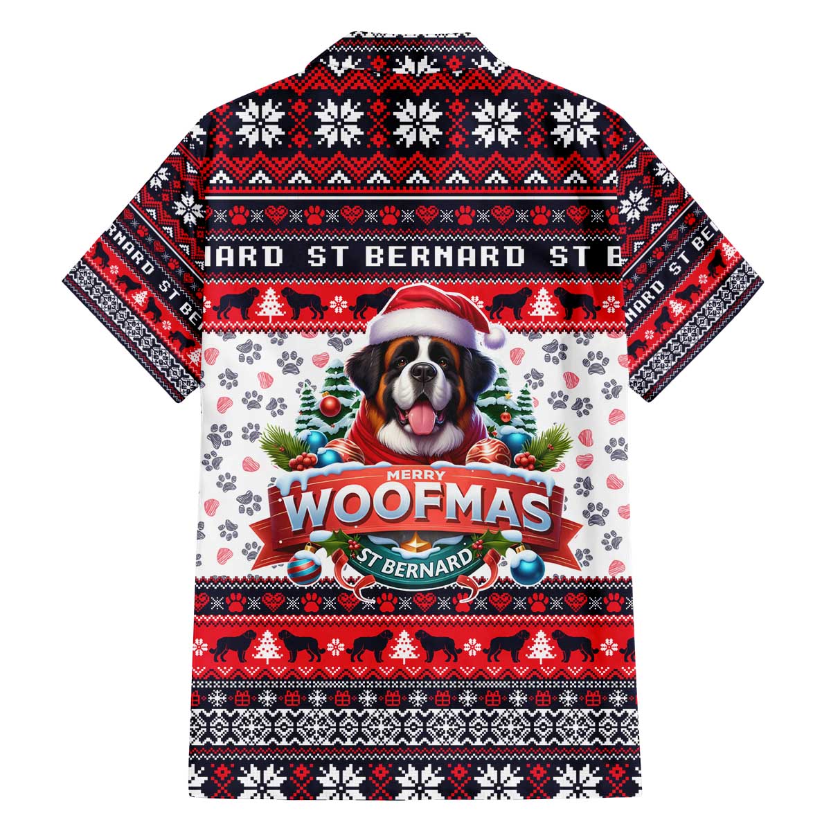 Saint Bernard Merry Woofmas Family Matching Off The Shoulder Long Sleeve Dress and Hawaiian Shirt Christmas Dog Art Style - Wonder Print Shop