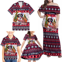 Saint Bernard Merry Woofmas Family Matching Off Shoulder Maxi Dress and Hawaiian Shirt Christmas Dog Art Style - Wonder Print Shop