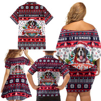 Saint Bernard Merry Woofmas Family Matching Off Shoulder Short Dress and Hawaiian Shirt Christmas Dog Art Style - Wonder Print Shop