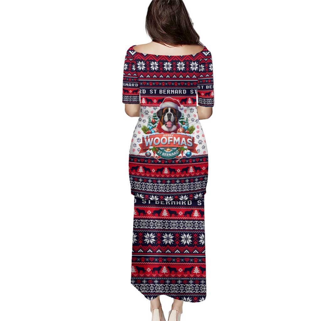 Saint Bernard Merry Woofmas Family Matching Puletasi and Hawaiian Shirt Christmas Dog Art Style - Wonder Print Shop