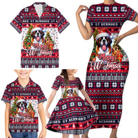 Saint Bernard Merry Woofmas Family Matching Short Sleeve Bodycon Dress and Hawaiian Shirt Christmas Dog Art Style - Wonder Print Shop