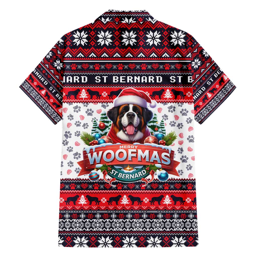 Saint Bernard Merry Woofmas Family Matching Short Sleeve Bodycon Dress and Hawaiian Shirt Christmas Dog Art Style - Wonder Print Shop