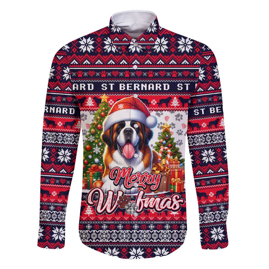 Saint Bernard Merry Woofmas Family Matching Short Sleeve Bodycon Dress and Hawaiian Shirt Christmas Dog Art Style - Wonder Print Shop