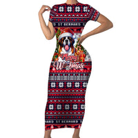 Saint Bernard Merry Woofmas Family Matching Short Sleeve Bodycon Dress and Hawaiian Shirt Christmas Dog Art Style - Wonder Print Shop