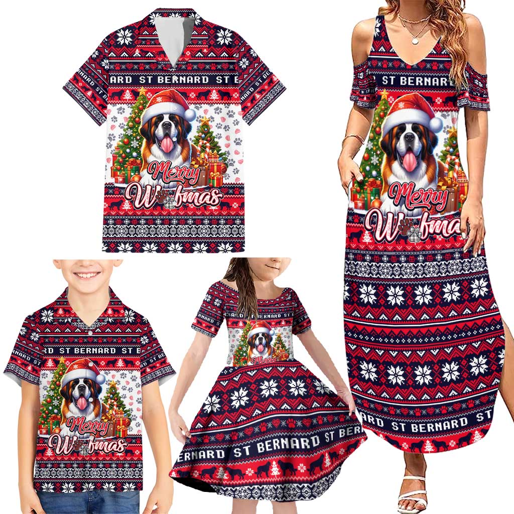 Saint Bernard Merry Woofmas Family Matching Summer Maxi Dress and Hawaiian Shirt Christmas Dog Art Style - Wonder Print Shop