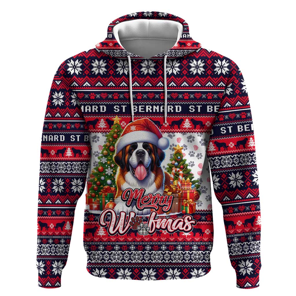 Saint Bernard Merry Woofmas Hoodie Christmas Dog Art Style - Wonder Print Shop